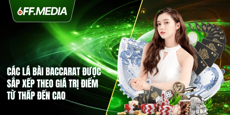 Các lá bài Baccarat được sắp xếp theo giá trị điểm từ thấp đến cao