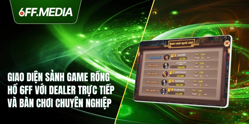 Giao diện sảnh game Rồng Hổ 6FF với dealer trực tiếp và bàn chơi chuyên nghiệp